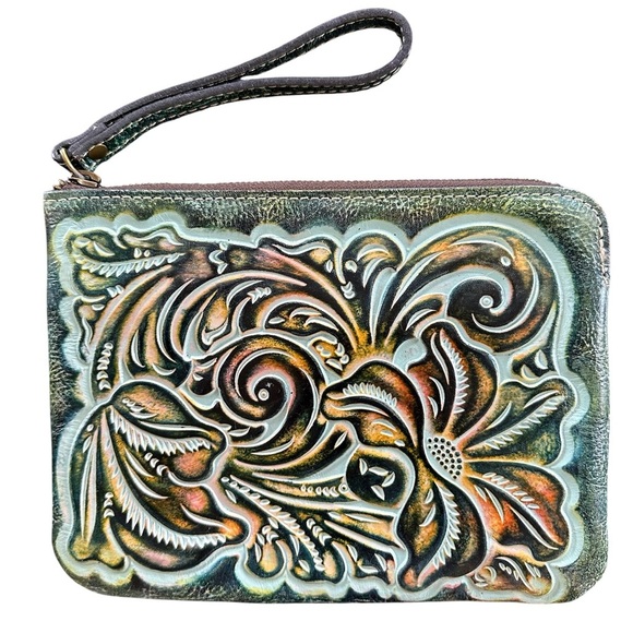 Patricia Nash Cassini Tooled Embossed Leather Wristlet - Picture 1 of 9